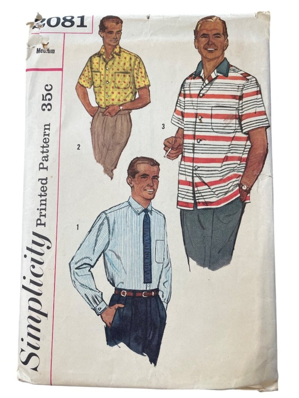 Vintage 50s Simplicity 2081 Sewing Pattern Medium Mens Shirt Button Front CUT
